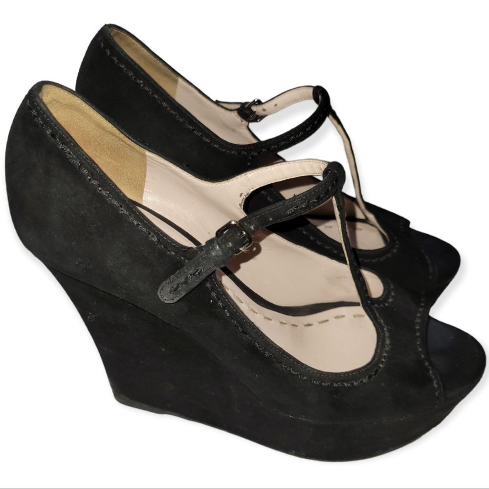 Miu Miu T-Strap Open Toe Platform Wedge Heels Siz… - image 1